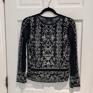 Embroidered long sleeve mesh shirt